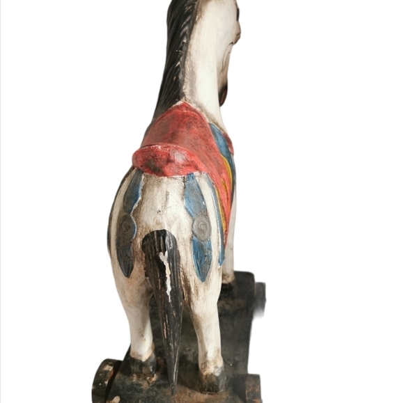 ANTIQUE wooden Pull Toy Horse Wood Wheels Farmhouse primitive folk Art. - Picture 3 of 6